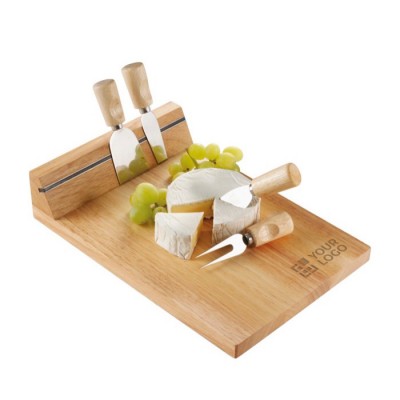 Planche à fromage en bois, bande magnétique et 4 ustensiles