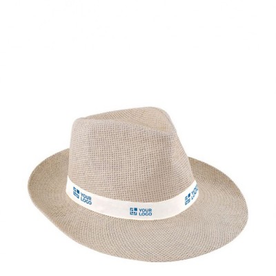 Chapeau en papier de couleur naturelle avec ruban personnalisable