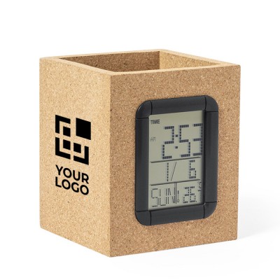 Stylo personnalisable en liège avec horloge couleur naturel