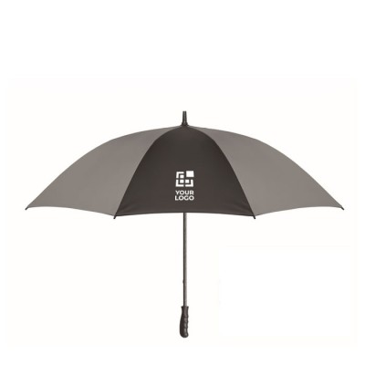 Parapluie manuel en pongé réfléchissant à poignée droite 30” vue avec zone d'impression