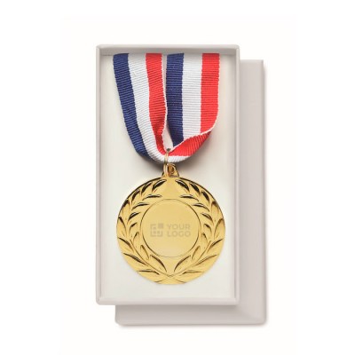 Médaille en fer avec ruban tricolore bleu, blanc, rouge vue avec zone d'impression