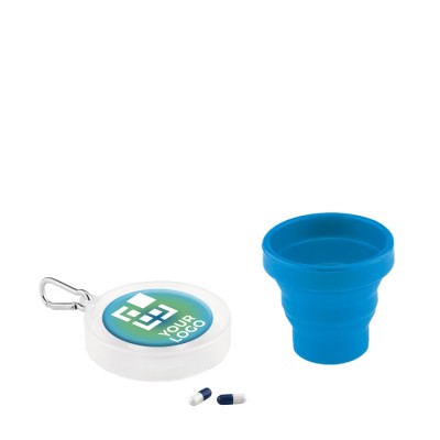 Porte-clés avec verre pliable et pilulier couleur  bleu