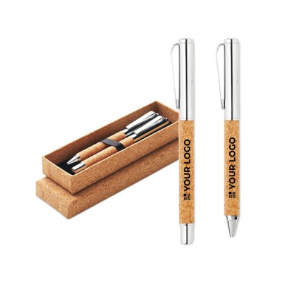 Set de stylos publicitaires en liège couleur bois