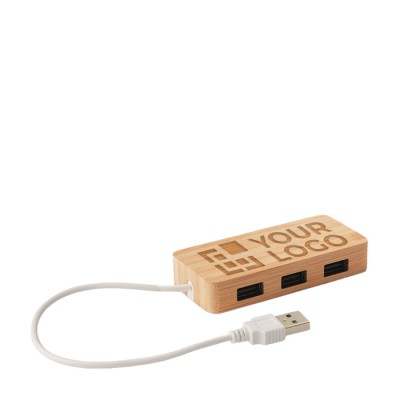 Hub USB personnalisé en bambou couleur bois