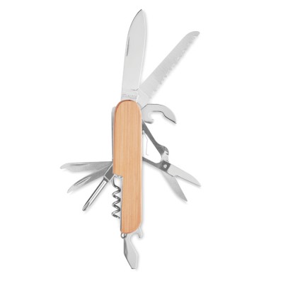 Couteau en acier avec 9 fonctionnalités couleur bois