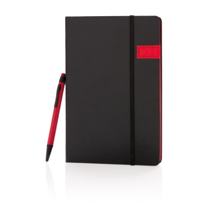 Carnet de notes A5 avec clé USB et stylo couleur rouge