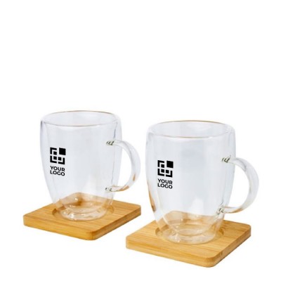 Set de mugs à double paroi avec sous-verres