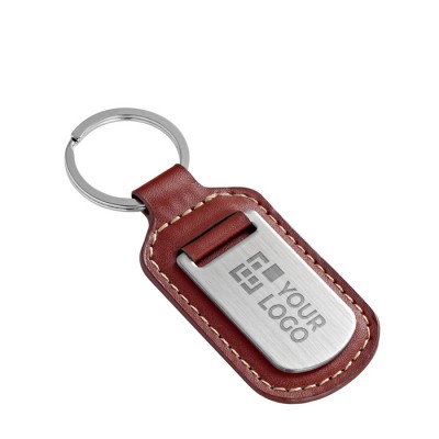 Porte-clé personnalisé en cuir et métal couleur marron