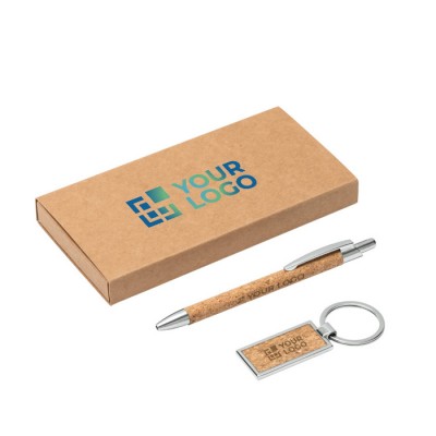 Set écologique avec un stylo et un porte-clés couleur marron