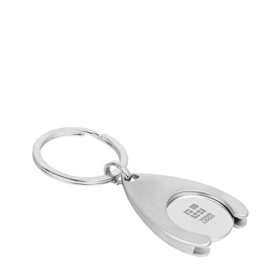 Porte-clés avec un jeton pour le caddie couleur argenté mat