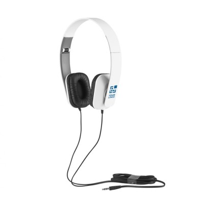 Écouteurs pliables publicitaires couleur blanc avec zone d'impression