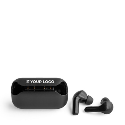 Écouteurs sans fil dans une boîte avec LED couleur noir