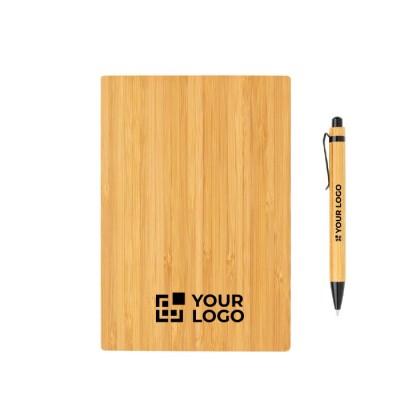 Joli carnet publicitaire en bambou avec stylo couleur marron