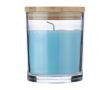 Bougie parfum vanille dans bocal en verre avec couvercle bambou couleur bleu ciel