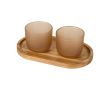 Plateau élégant en bois avec 2 verres, finition mate 200 ml couleur marron