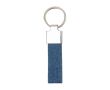 Porte-clés rectangulaire en zinc personnalisable avec tissu jean couleur bleu