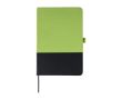 Carnet A5 en RPET avec détail en PU en bas, pages lignées couleur vert clair