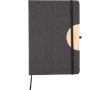 Carnet A5 en RPET et bambou avec support téléphone, pages lignées couleur noir