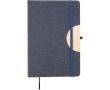 Carnet A5 en RPET et bambou avec support téléphone, pages lignées couleur bleu