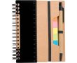 Carnet en papier recyclé avec notes adhésives, stylo et pages lignées couleur noir