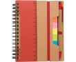 Carnet en papier recyclé avec notes adhésives, stylo et pages lignées couleur rouge