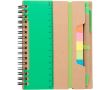 Carnet en papier recyclé avec notes adhésives, stylo et pages lignées couleur vert clair