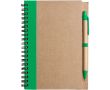 Bloc-notes A5 en carton recyclé avec stylo, pages lignées couleur vert