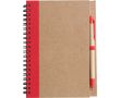 Bloc-notes A5 en carton recyclé avec stylo, pages lignées couleur rouge
