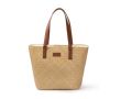 Sac en paille avec doublure en coton et longues anses en similicuir couleur naturel