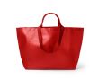 Sac réutilisable à soufflet avec anses renforcées en plastique tissé couleur rouge