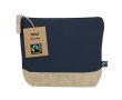 Trousse de toilette en coton certifié Fairtrade avec base en jute couleur bleu marine