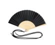 Éventail en polyester et bambou avec cordon assorti pour le transport couleur noir