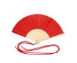 Éventail en polyester et bambou avec cordon assorti pour le transport couleur rouge
