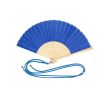 Éventail en polyester et bambou avec cordon assorti pour le transport couleur bleu