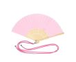Éventail en polyester et bambou avec cordon assorti pour le transport couleur rose
