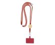 Lanyard en RPET avec accessoire pour smarphone avec détail en bambou couleur rouge