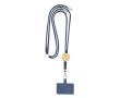 Lanyard en RPET avec accessoire pour smarphone avec détail en bambou couleur bleu marine