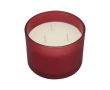 Bougie parfumée en pot de verre à trois mèches, plusieurs parfums couleur rouge
