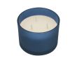 Bougie parfumée en pot de verre à trois mèches, plusieurs parfums couleur bleu marine