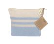 Trousse en coton recyclé à rayures avec fermeture éclair 180 g/m² couleur bleu ciel
