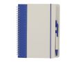 Carnet en carton recyclé, stylo à encre bleue et feuilles lignées A5 couleur bleu