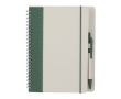 Carnet en carton recyclé, stylo à encre bleue et feuilles lignées A5 couleur vert foncé