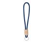 Porte-clés en cordon polyester coloré avec réglage en bambou couleur bleu marine