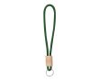Porte-clés en cordon polyester coloré avec réglage en bambou couleur vert foncé
