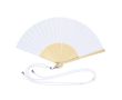 Éventail en polyester avec tiges en bambou et corde de transport couleur blanc