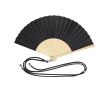Éventail en polyester avec tiges en bambou et corde de transport couleur noir