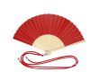 Éventail en polyester avec tiges en bambou et corde de transport couleur rouge