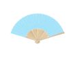 Éventail avec tiges en bambou et tissu en polyester en couleurs couleur bleu ciel