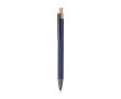 Stylo en aluminium recyclé avec bouton-poussoir en bambou, encre bleue couleur bleu marine