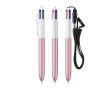 Stylo avec cordon à porter autour du cou et encre 4 couleurs BIC® couleur rose